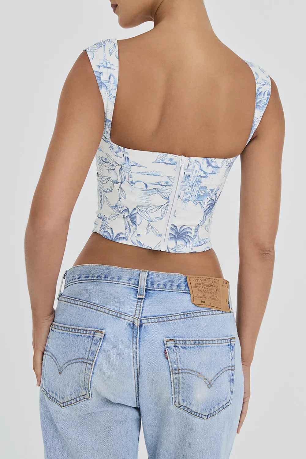 Mistress Rocks White Garden Print Draped Corset - SALE