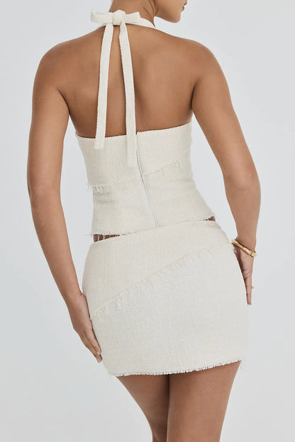 Mistress Rocks Taupe Frayed Tweed Mini Skirt - SALE