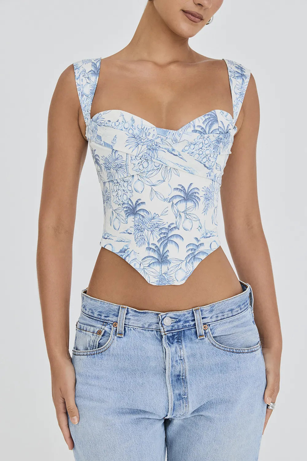 Mistress Rocks White Garden Print Draped Corset - SALE