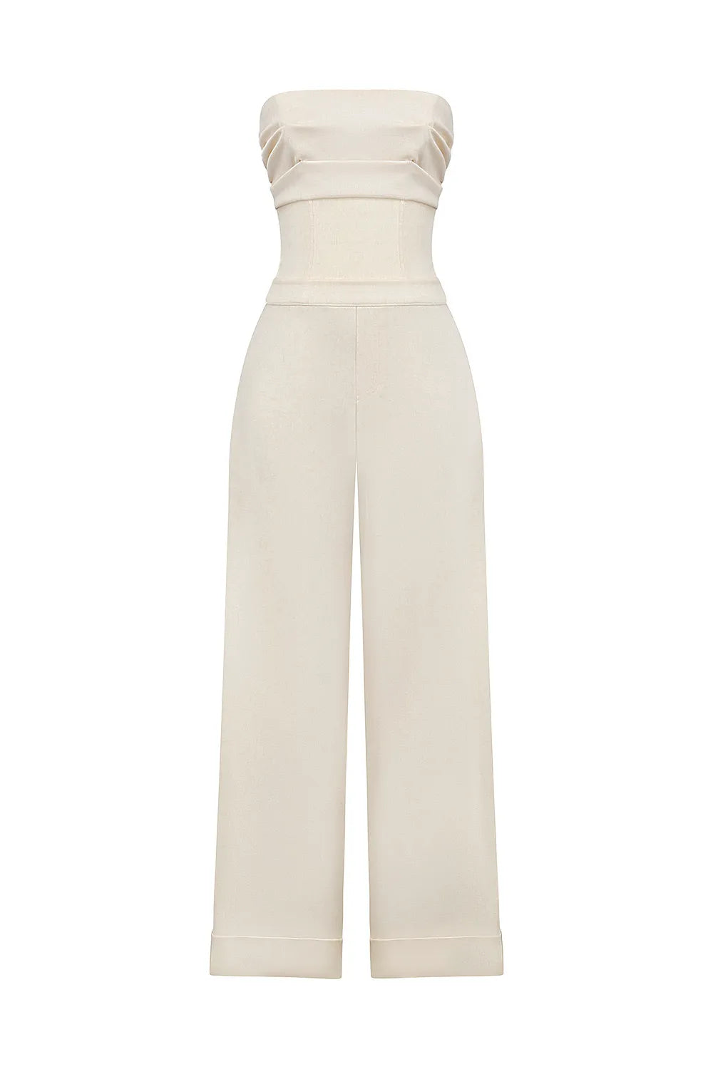 Mistress Rocks Beige Strapless Wide Leg Jumpsuit - SALE