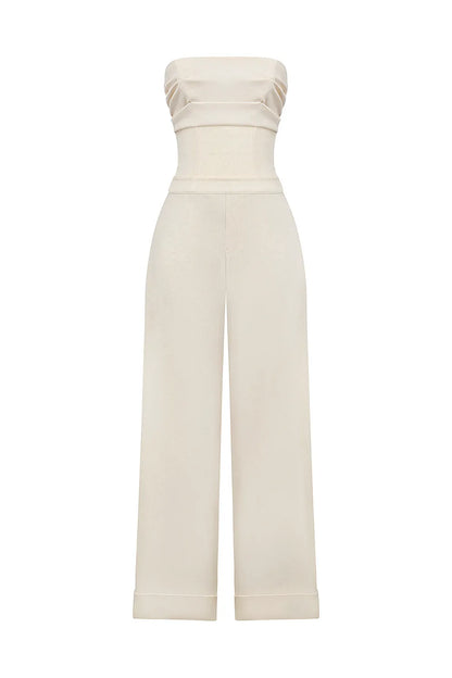 Mistress Rocks Beige Strapless Wide Leg Jumpsuit - SALE