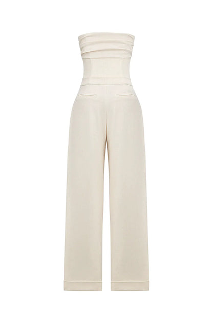 Mistress Rocks Beige Strapless Wide Leg Jumpsuit - SALE
