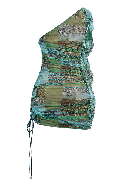 Mistress Rocks Ocean Teal Print Asymmetric Mini Dress - SALE