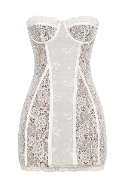 Mistress Rocks White Lace Underwired Mini Dress - SALE