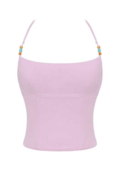 Mistress Rocks Orchid Beaded Halter Top - SALE