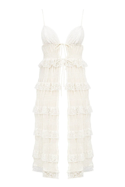 Mistress Rocks White Lace Frilled Longline Top - SALE