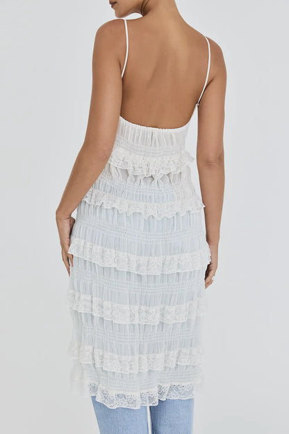 Mistress Rocks White Lace Frilled Longline Top - SALE