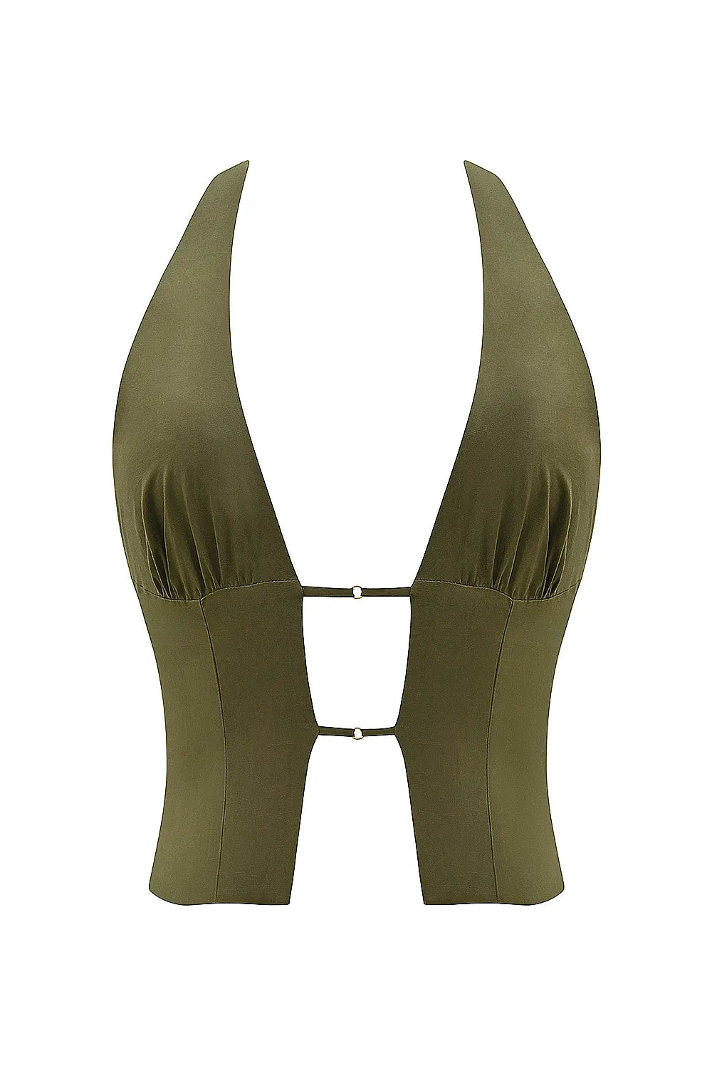 Mistress Rocks Olive Open Front Halter Top - SALE