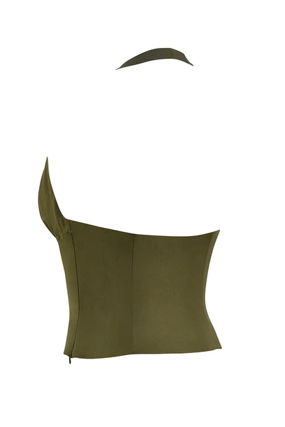 Mistress Rocks Olive Open Front Halter Top - SALE