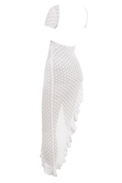 Mistress Rocks White Knit Open Back Ruffle Midi Dress - SALE