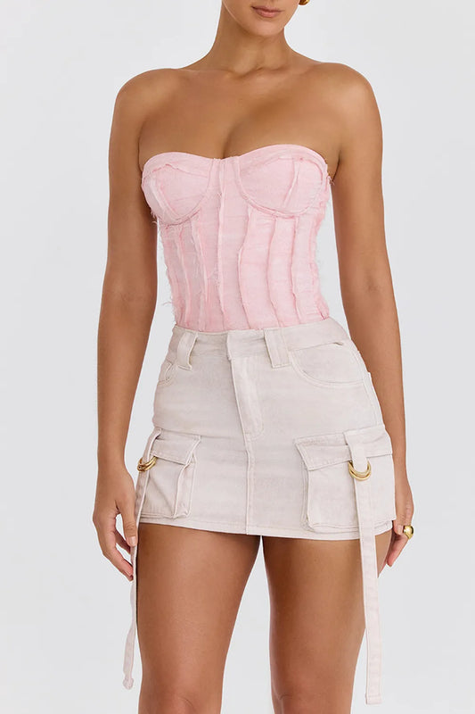 Mistress Rocks White Worn Denim Cargo Mini Skirt - SALE