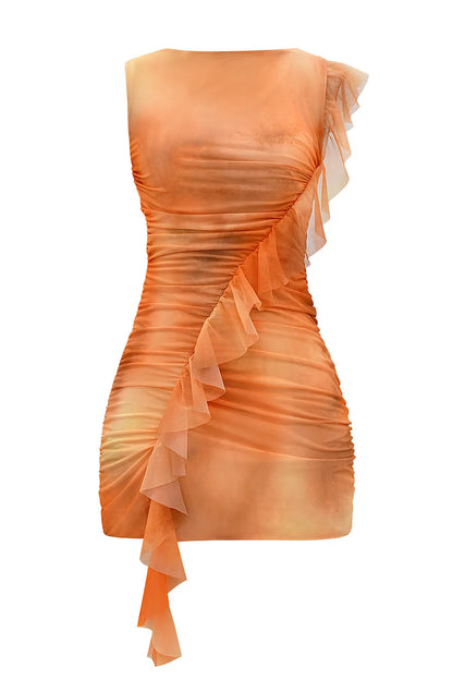 Mistress Rocks Orange Ombre Gathered Ruffle Mini Dress - SALE