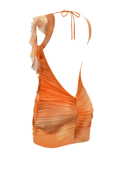 Mistress Rocks Orange Ombre Gathered Ruffle Mini Dress - SALE