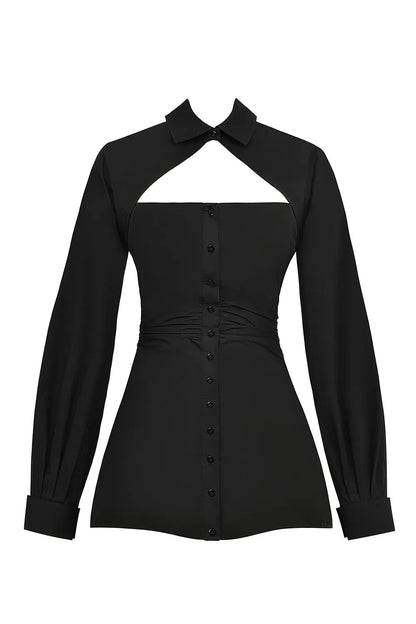 Mistress Rocks Black Cotton Cutout Shirt dress - SALE