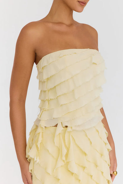 Mistress Rocks Vanilla Strapless Ruffle Top - SALE