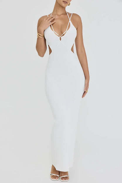Mistress Rocks White Knit Cutout Maxi Dress - SALE