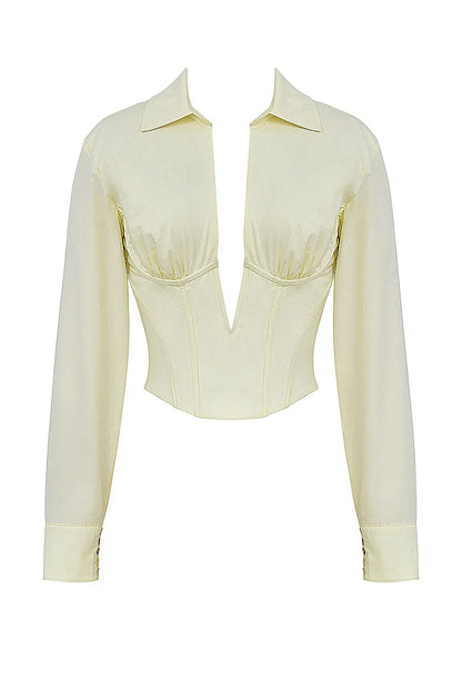 Mistress Rocks Vanilla Plunge Corset Shirt - SALE