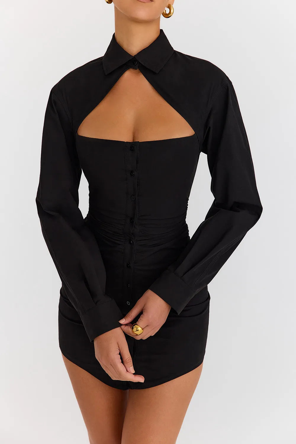 Mistress Rocks Black Cotton Cutout Shirt dress - SALE