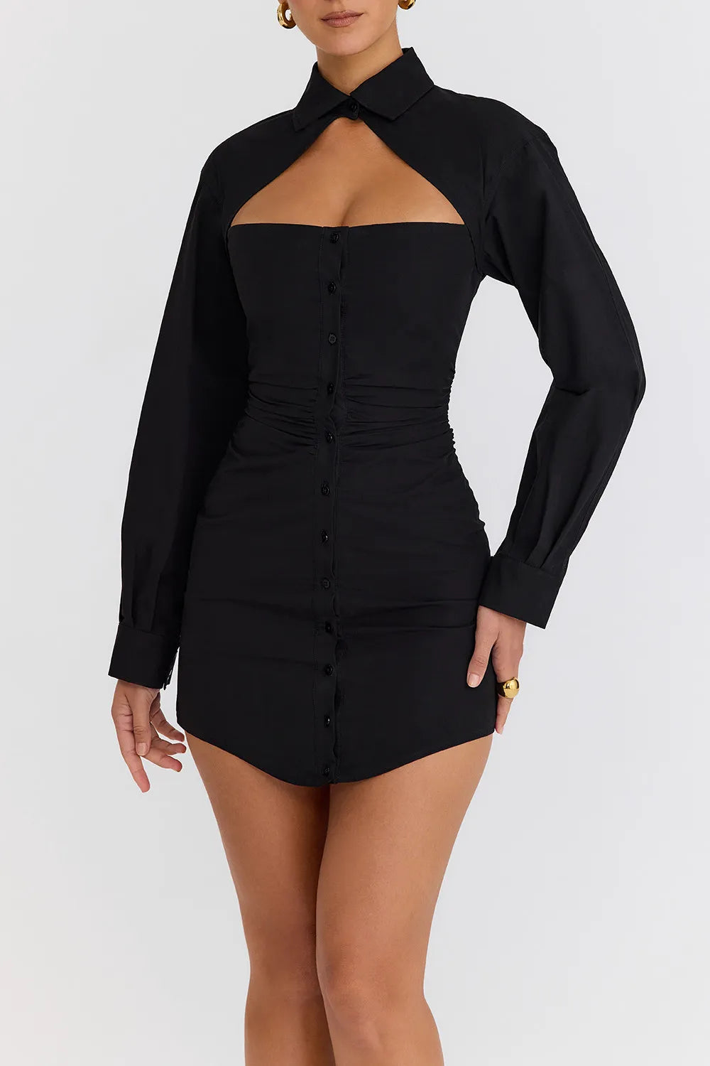 Mistress Rocks Black Cotton Cutout Shirt dress - SALE