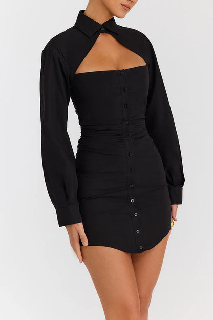 Mistress Rocks Black Cotton Cutout Shirt dress - SALE
