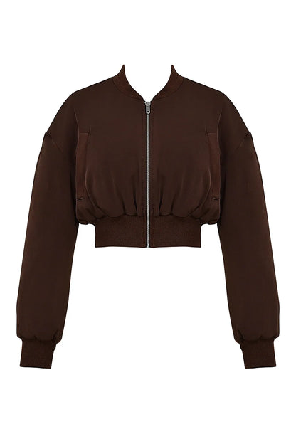 Mistress Rocks Cocoa Cropped Bomber Jacket - SALE