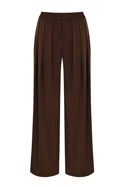 Mistress Rocks Cocoa Pleated Wide Leg Trousers - SALE