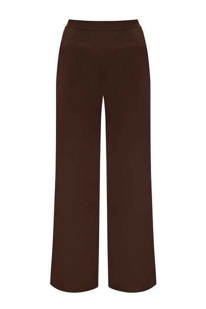 Mistress Rocks Cocoa Pleated Wide Leg Trousers - SALE