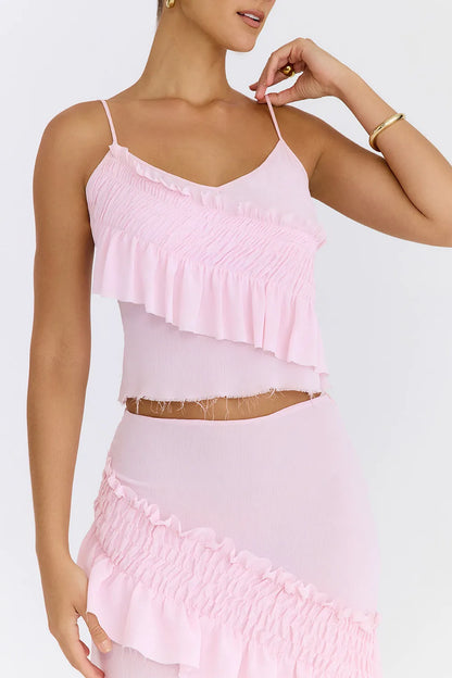 Mistress Rocks Pink Icing Shirred Ruffle Cami Top - SALE