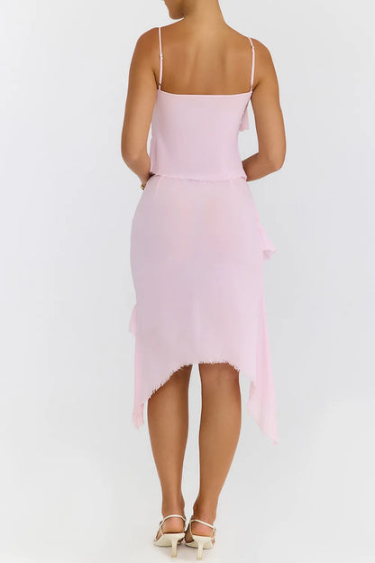 Mistress Rocks Pink Icing Shirred Ruffle Midi Skirt - SALE