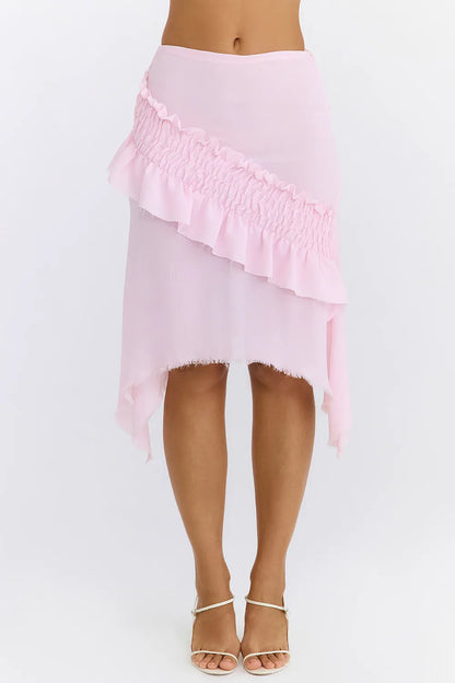 Mistress Rocks Pink Icing Shirred Ruffle Midi Skirt - SALE