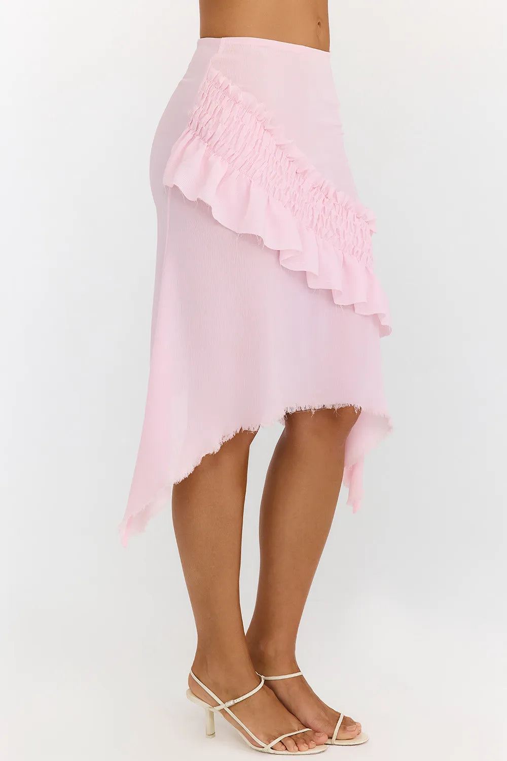 Mistress Rocks Pink Icing Shirred Ruffle Midi Skirt - SALE