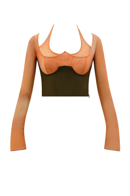 Mistress Rocks Orange Ombre Top With Lace Up Back Corset - SALE