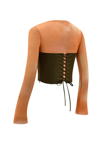Mistress Rocks Orange Ombre Top With Lace Up Back Corset - SALE