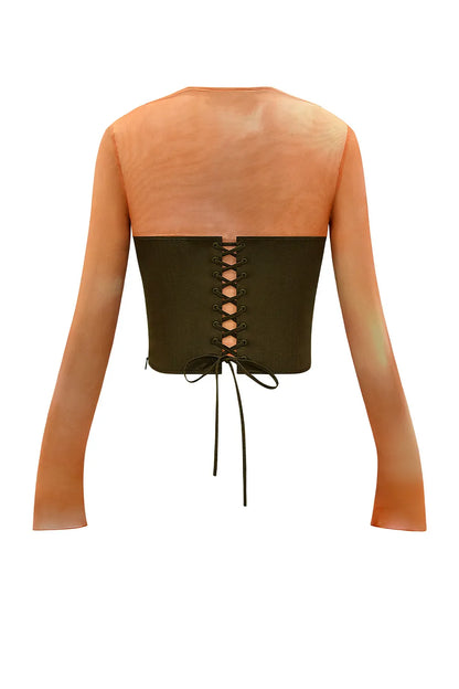 Mistress Rocks Orange Ombre Top With Lace Up Back Corset - SALE