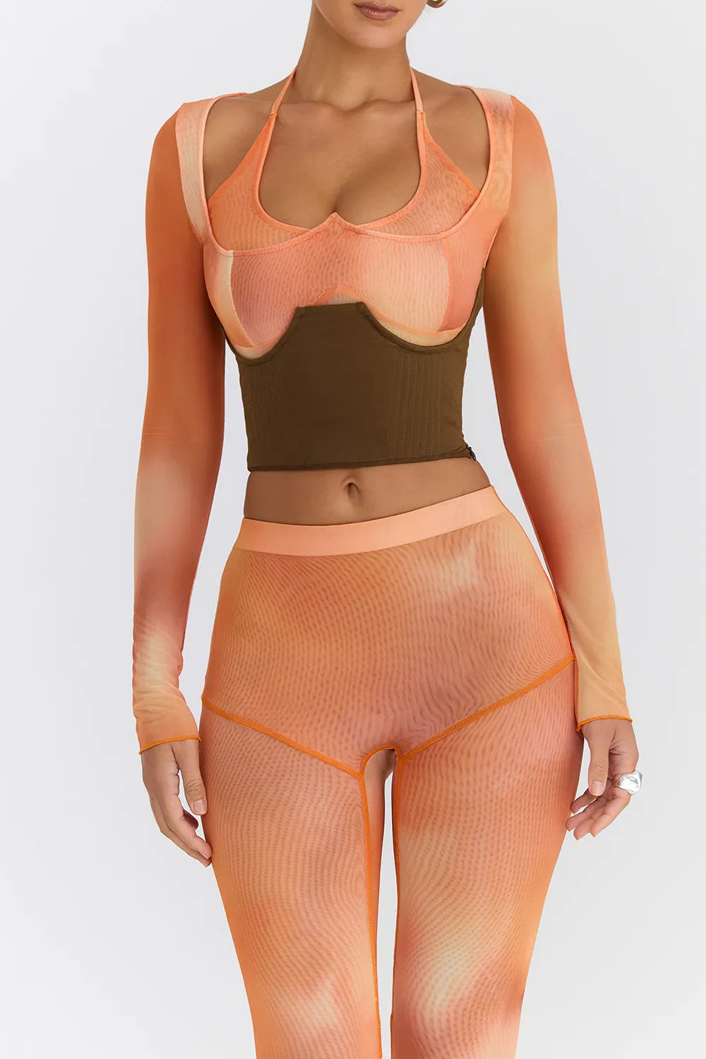 Mistress Rocks Orange Ombre Top With Lace Up Back Corset - SALE