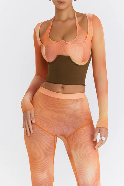 Mistress Rocks Orange Ombre Top With Lace Up Back Corset - SALE