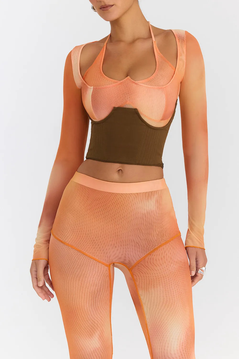 Mistress Rocks Orange Ombre Top With Lace Up Back Corset - SALE