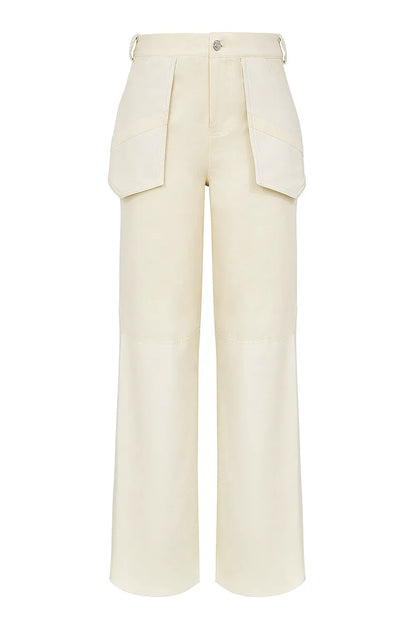 Mistress Rocks Cream Vegan Leather Panelled Trousers - SALE