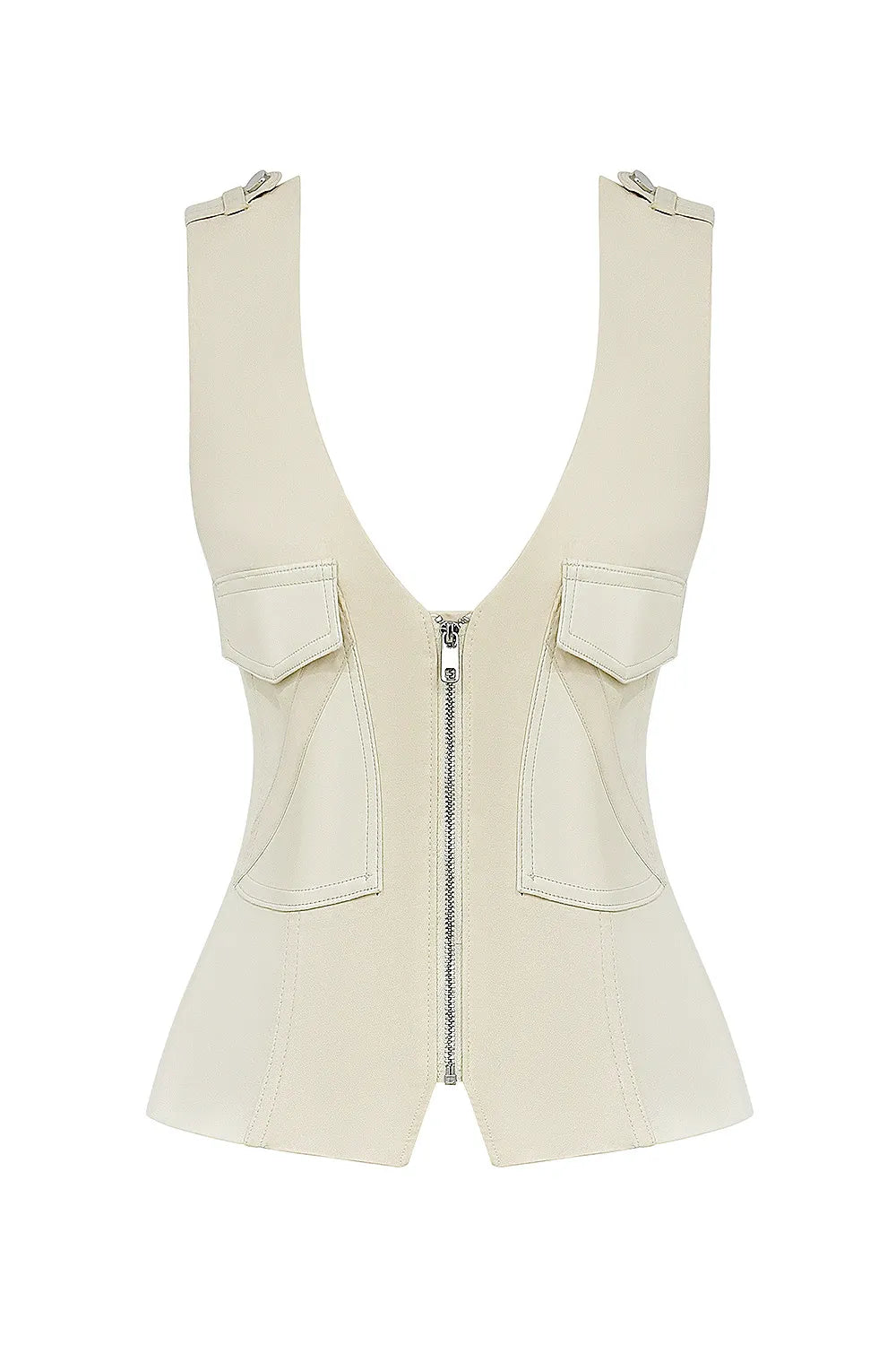 Mistress Rocks Cream Vegan Leather Panelled Top - SALE