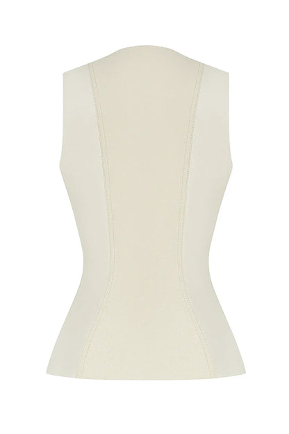 Mistress Rocks Cream Vegan Leather Panelled Top - SALE