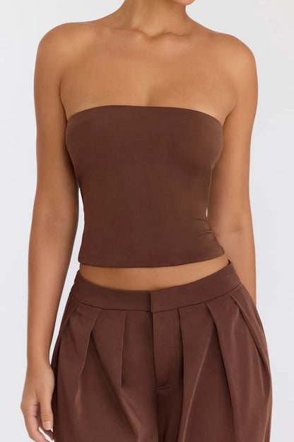 Mistress Rocks Cocoa Strapless Top - SALE