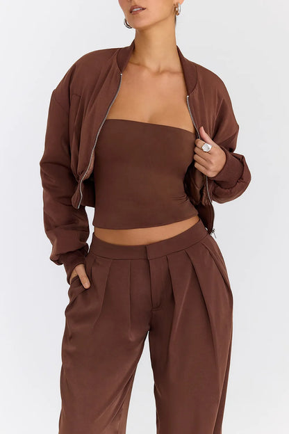 Mistress Rocks Cocoa Cropped Bomber Jacket - SALE