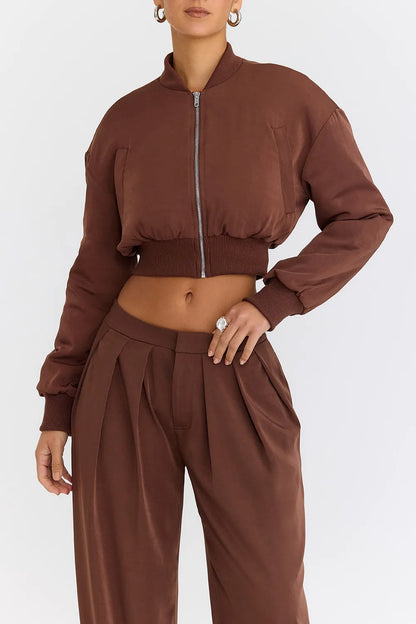 Mistress Rocks Cocoa Cropped Bomber Jacket - SALE