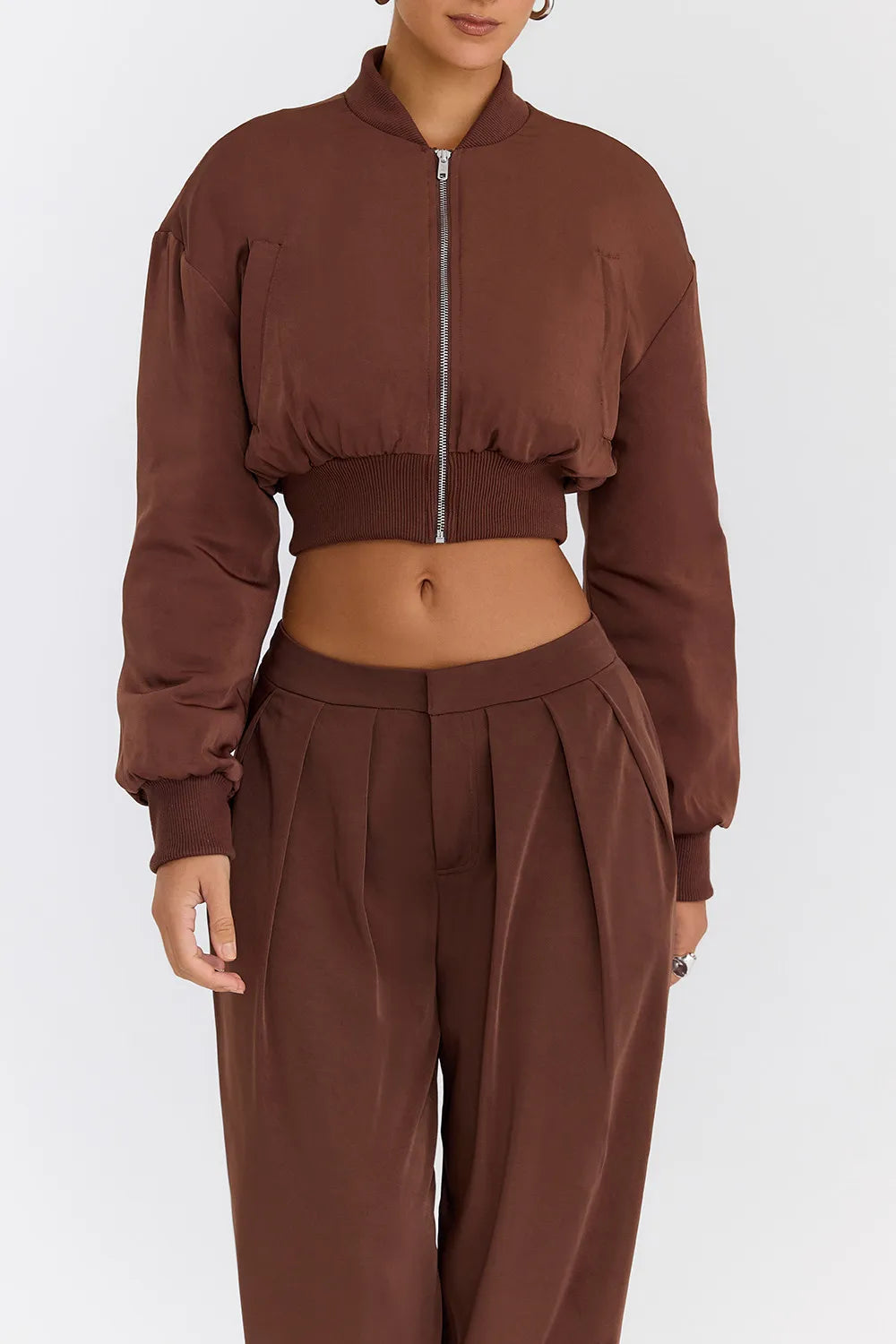 Mistress Rocks Cocoa Cropped Bomber Jacket - SALE