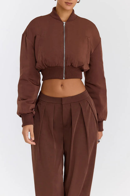 Mistress Rocks Cocoa Cropped Bomber Jacket - SALE
