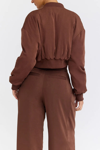 Mistress Rocks Cocoa Cropped Bomber Jacket - SALE
