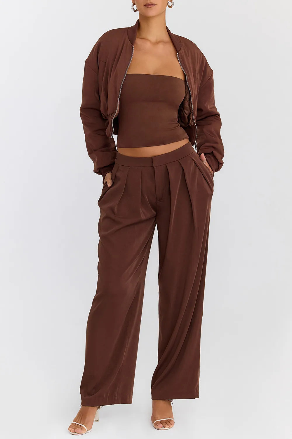 Mistress Rocks Cocoa Pleated Wide Leg Trousers - SALE