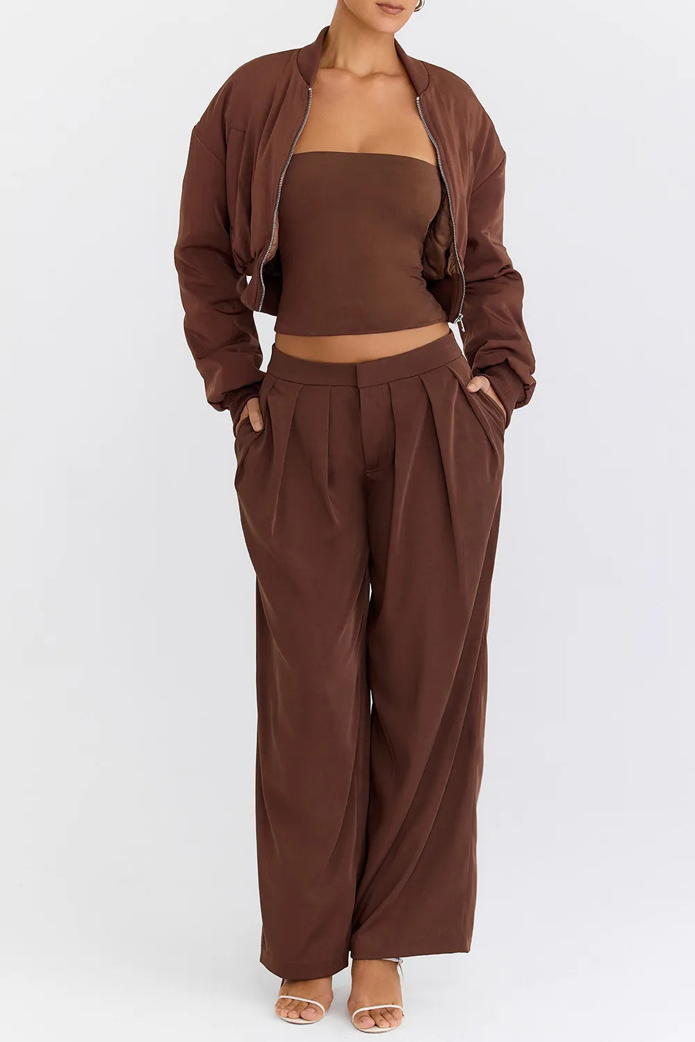 Mistress Rocks Cocoa Pleated Wide Leg Trousers - SALE