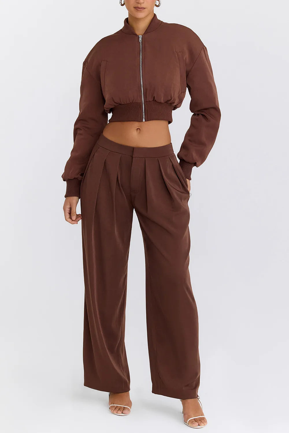 Mistress Rocks Cocoa Pleated Wide Leg Trousers - SALE