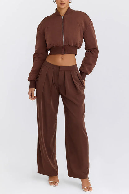 Mistress Rocks Cocoa Pleated Wide Leg Trousers - SALE